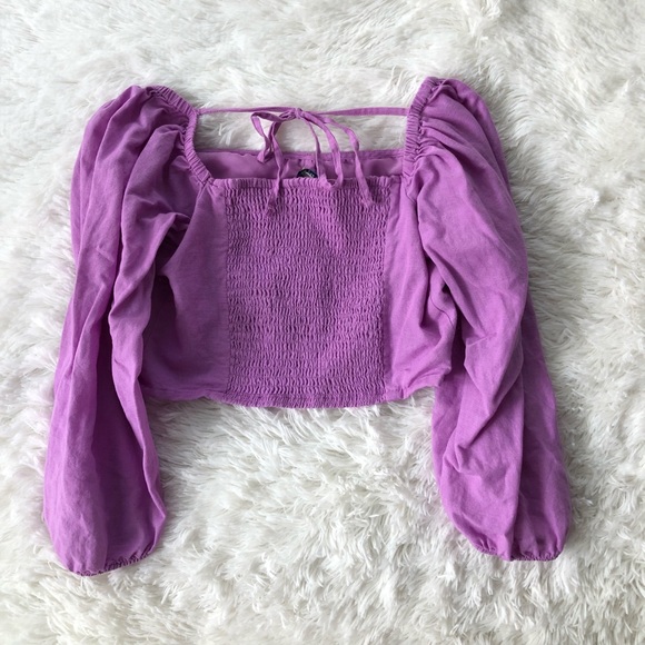 AMERICAN EAGLE • Square Neck Button Front Lilac Long Sleeve Peasant top - Small - Picture 3 of 16